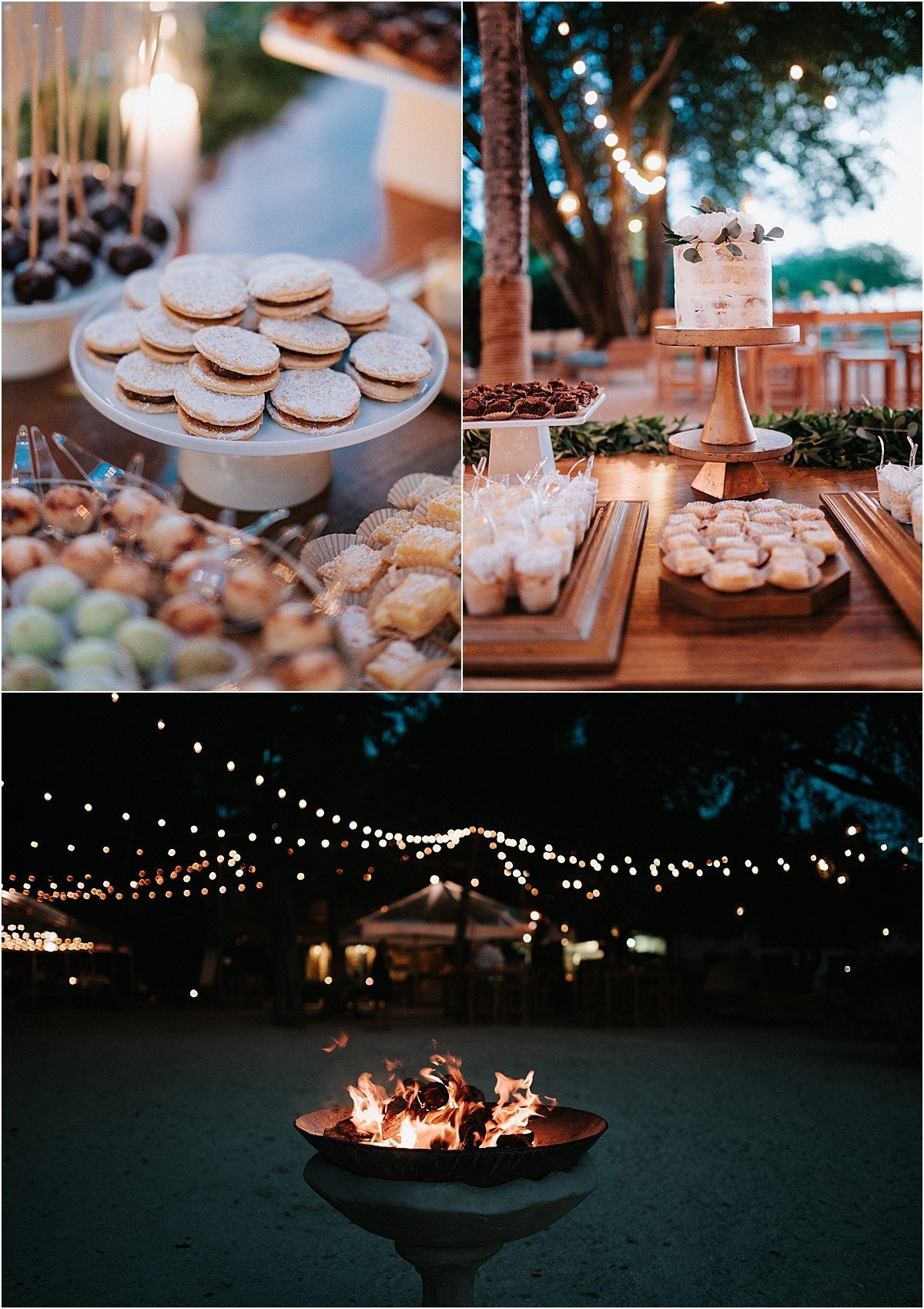 fire pit on the beach and sweets