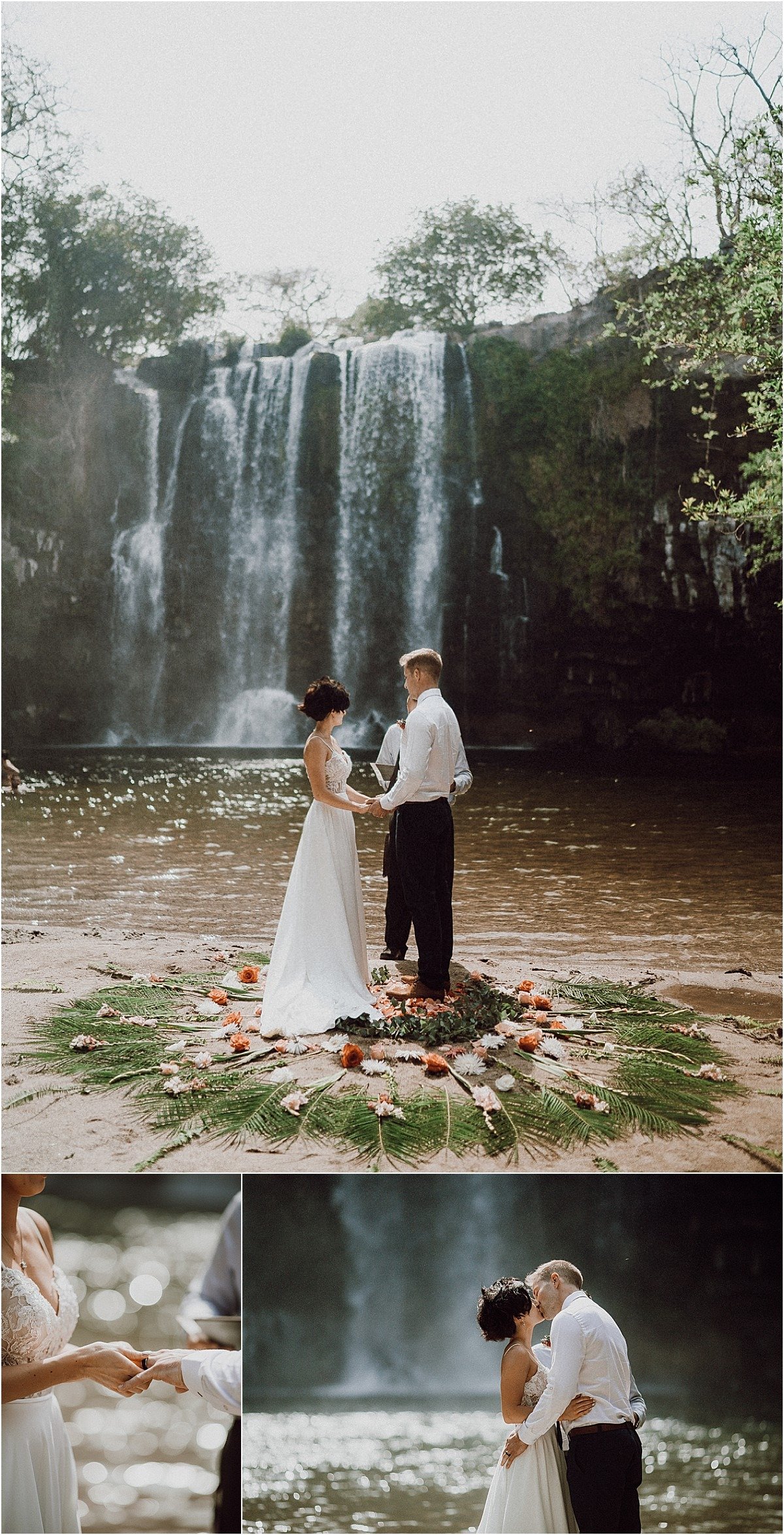 waterfall elopement ceremony flower decor