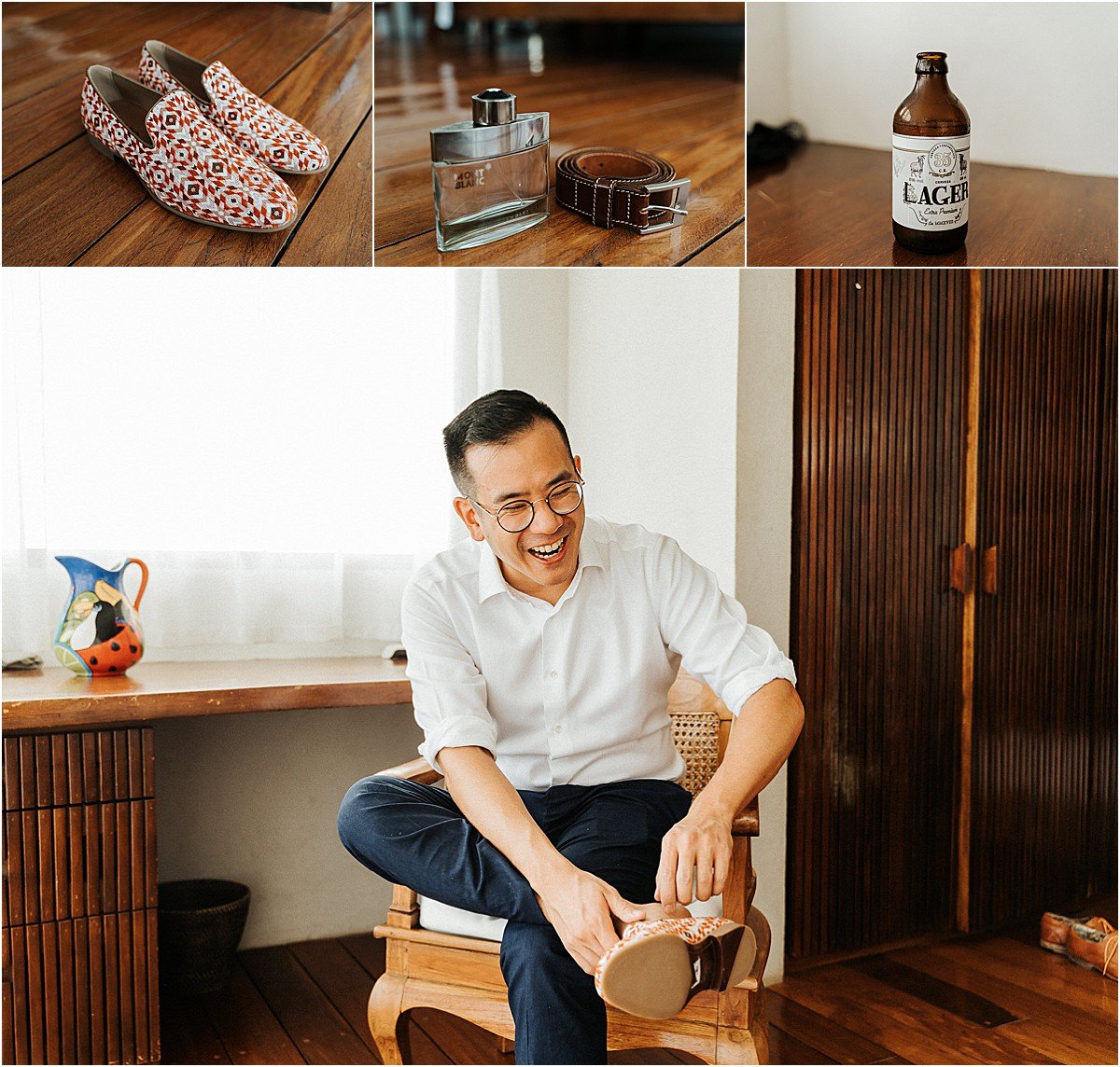 groom getting ready for his vows shoes