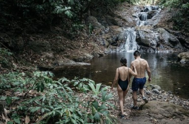 waterfall adventure pre-wedding photoshoot in Costa Rica