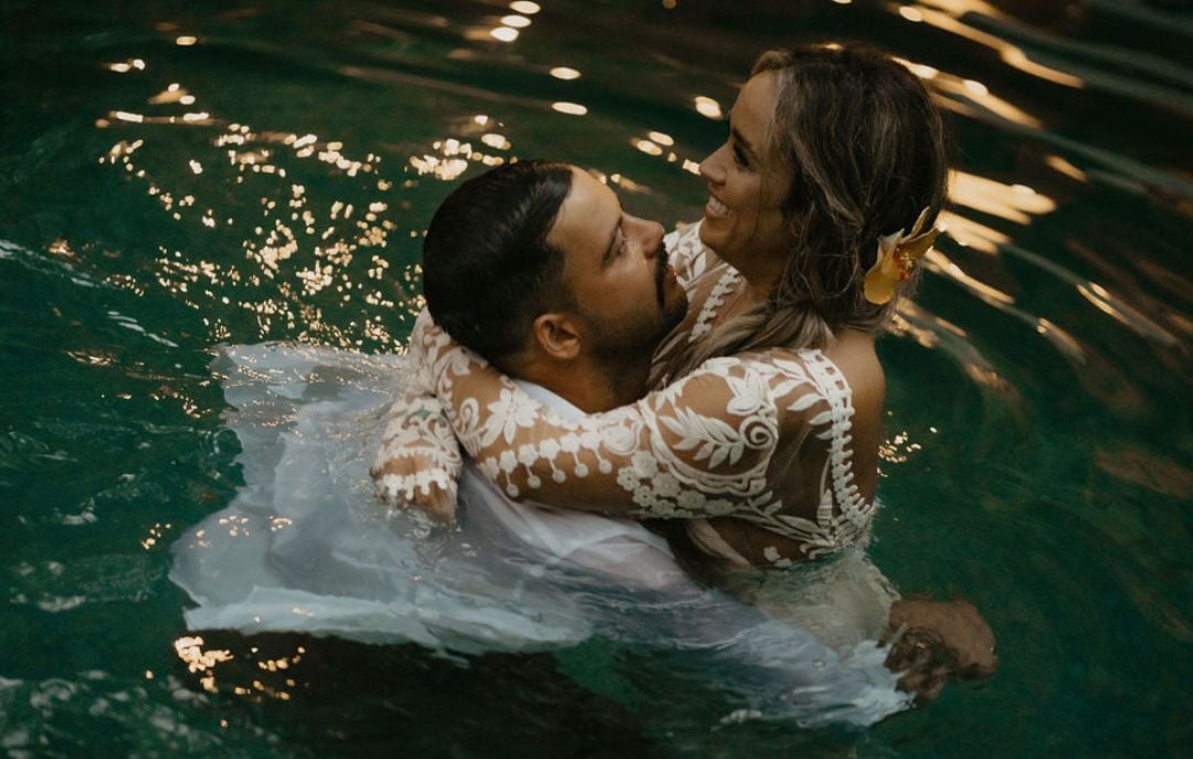 Monique + Austin - bride groom pool