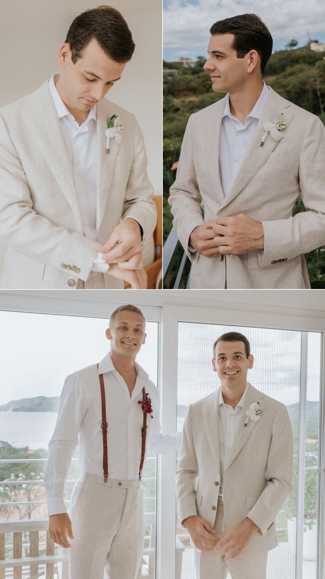 groom getting ready - beige suit