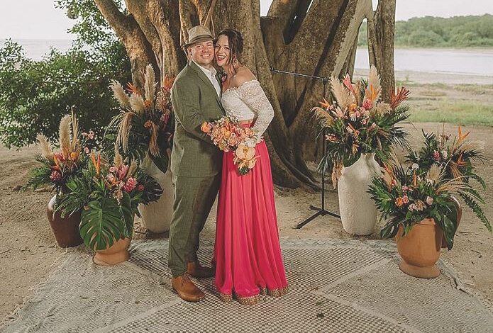 amber and derek's tropical boho wedding featured on Boho Weddings