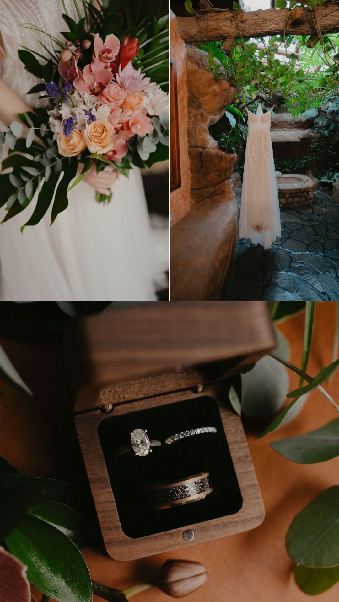 bouquet - dress - rings