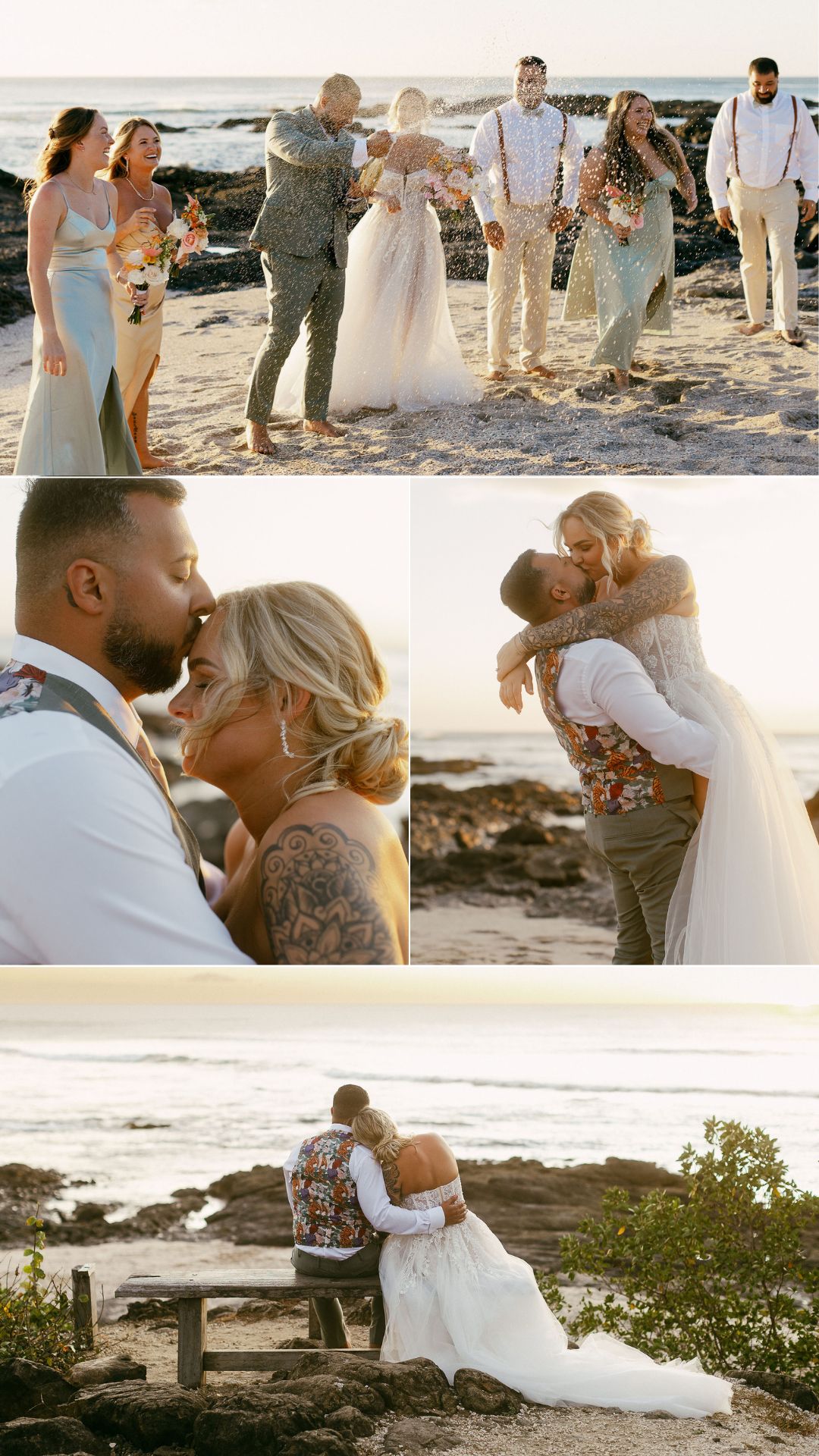 bride and groom post wedding ceremony in playa langosta
