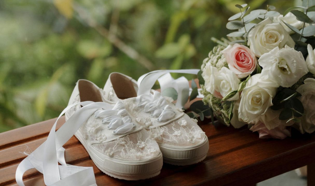 Ashley + Dan - bride shoes - bouquet