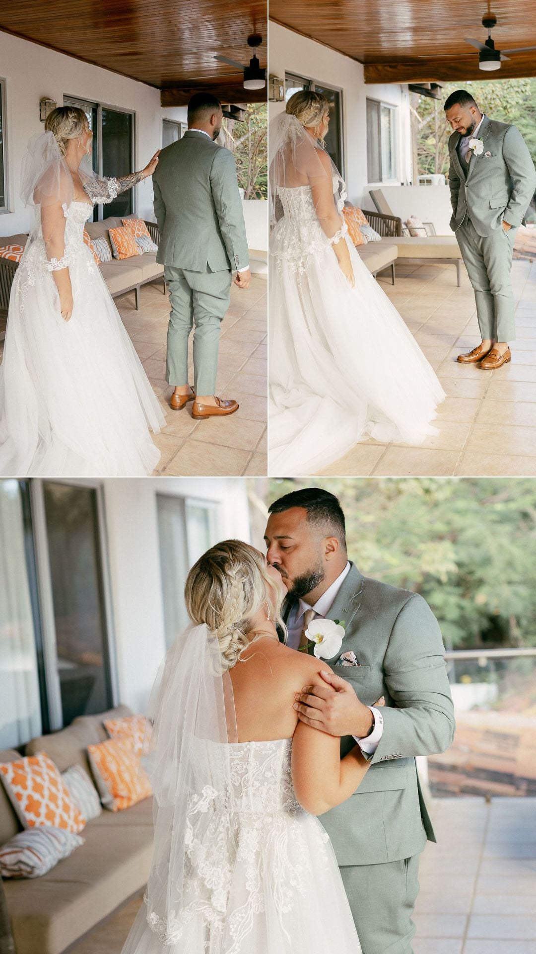 first look bride and groom at villa concha