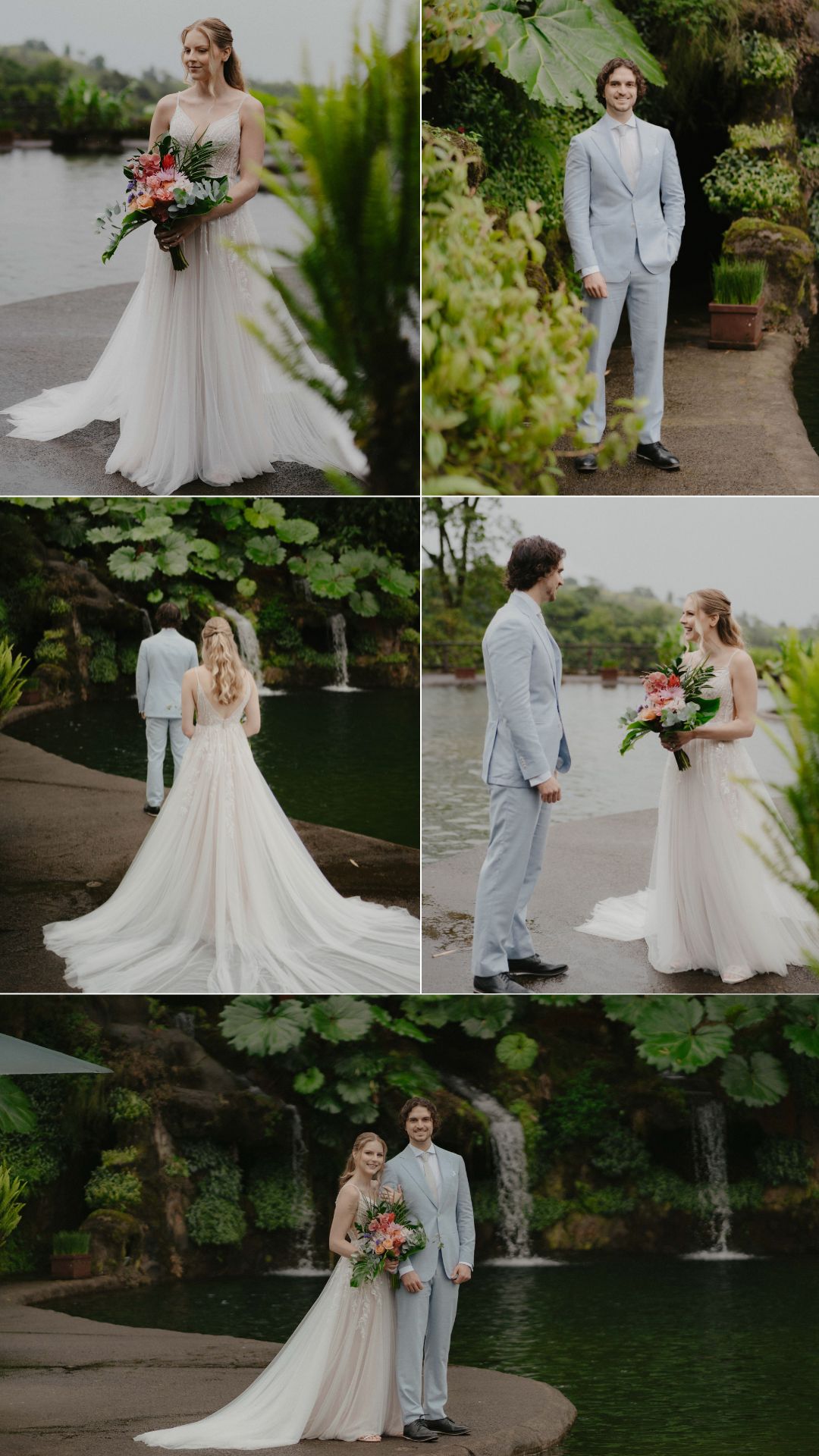 first look groom and bride - bouquet