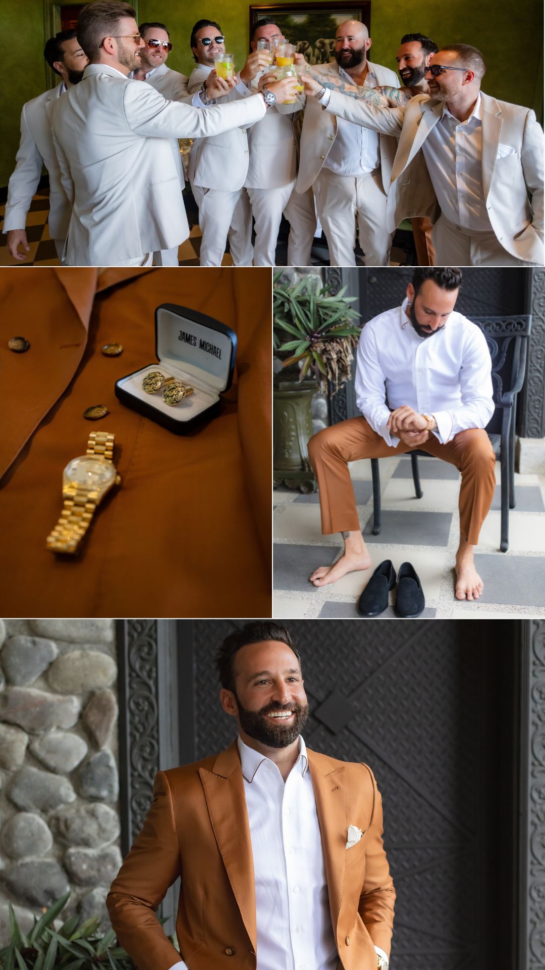 team groom - brown suit - groomsmen - watch