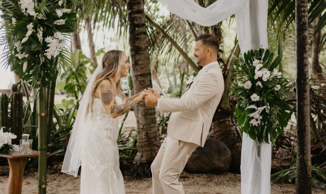 Monique + Austin Elopement Pool Dip Featured on Iconic Bride