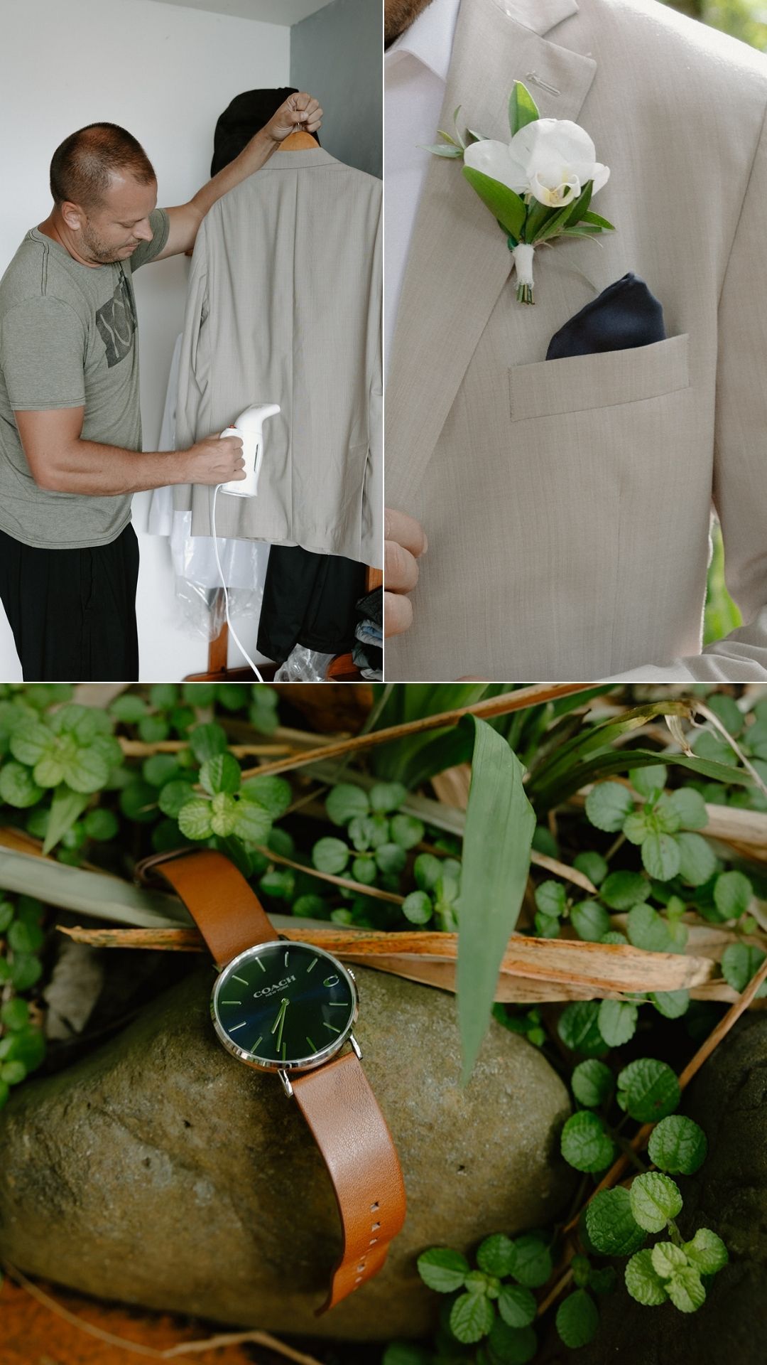 groom getting ready - boutonniere - suit - watch