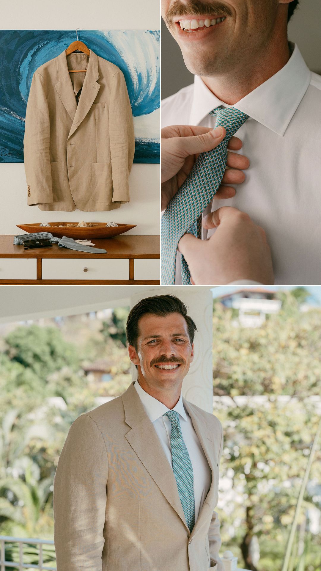 jackson getting ready - beige suit - blue tie - tamarindo jackson getting ready - beige suit - blue tie - tamarindo