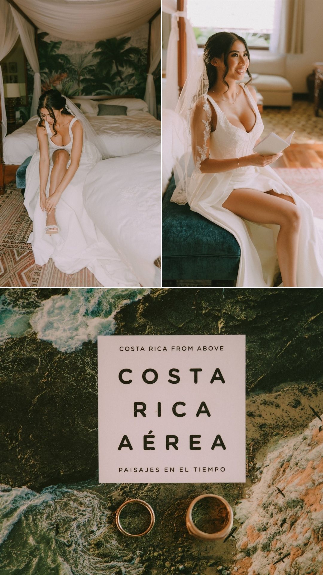 bride getting ready guestbook wedding dress