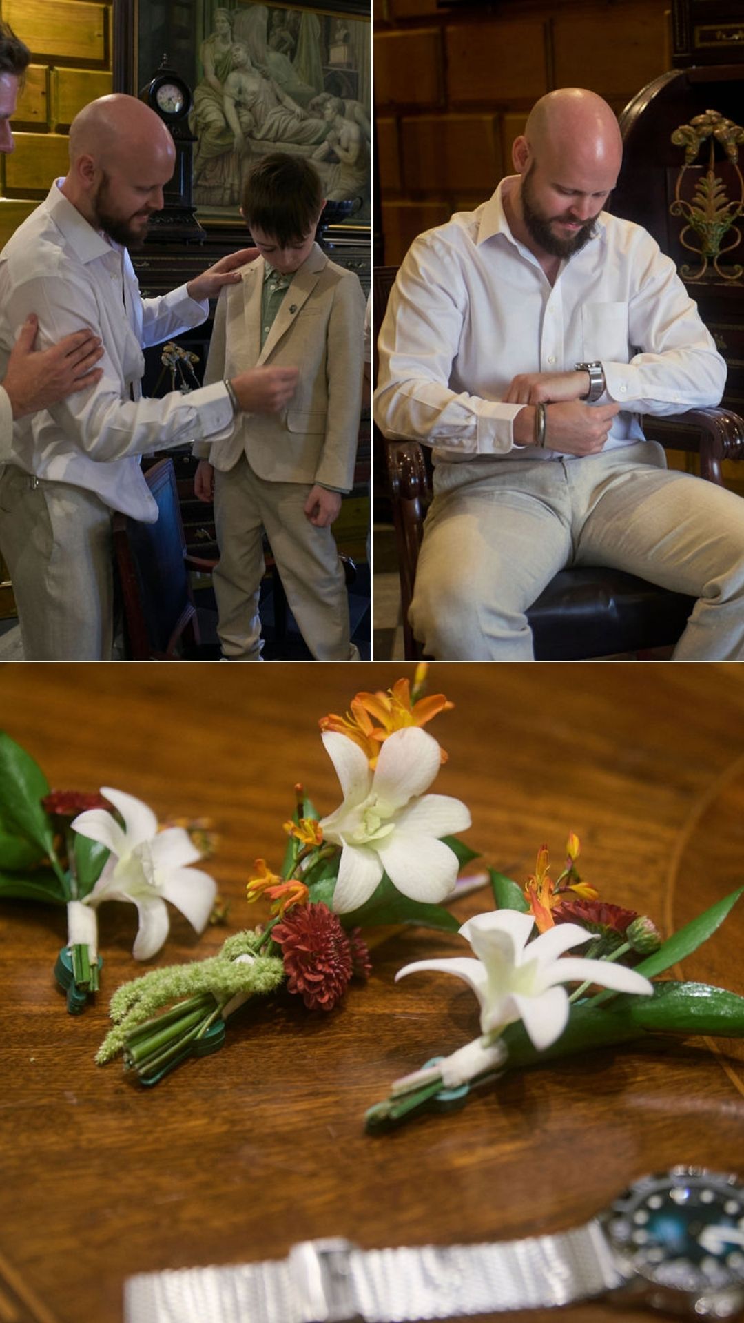 dylan getting ready at villa caletas - boutonnieres