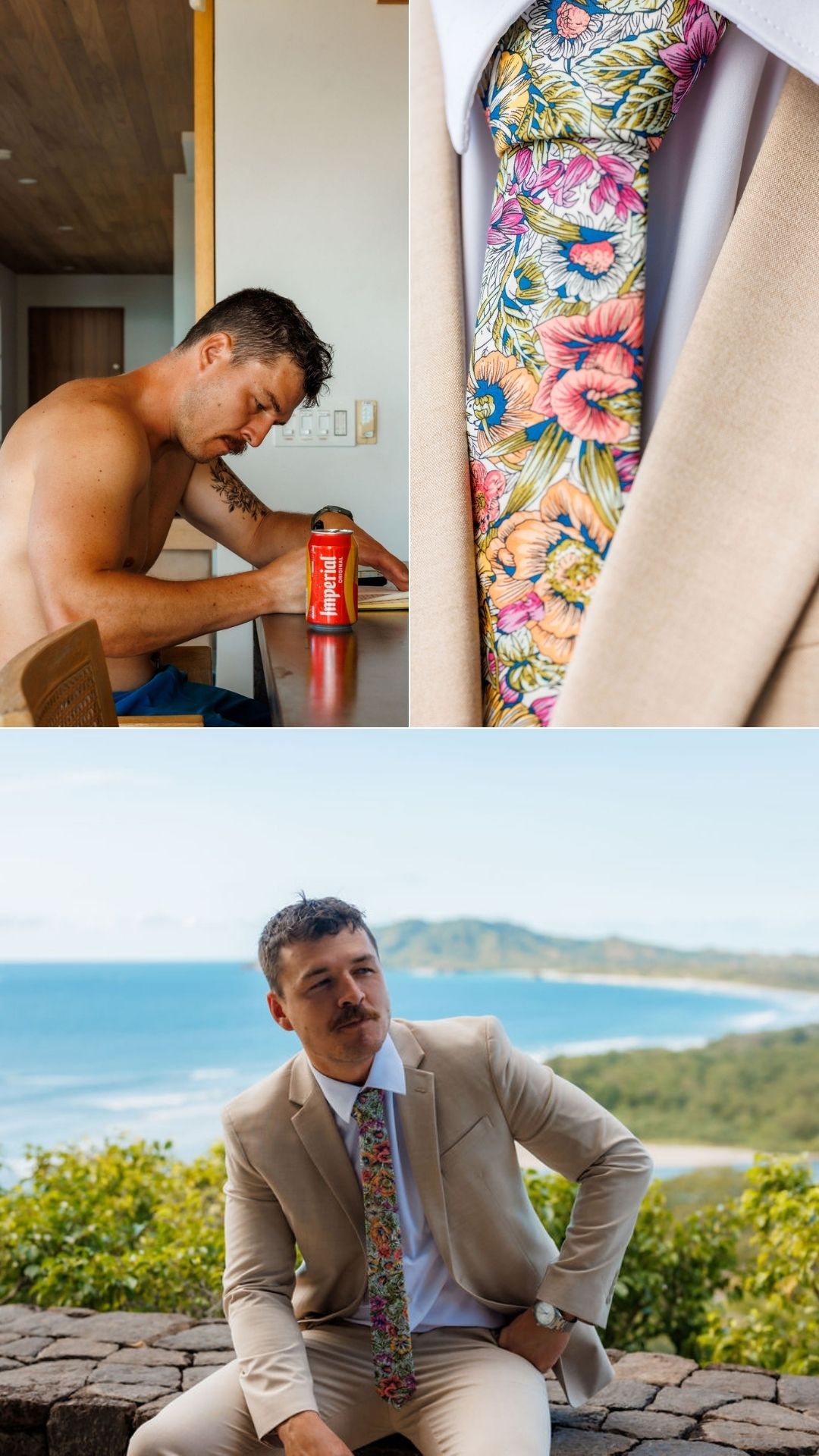 floral tie groom getting ready
